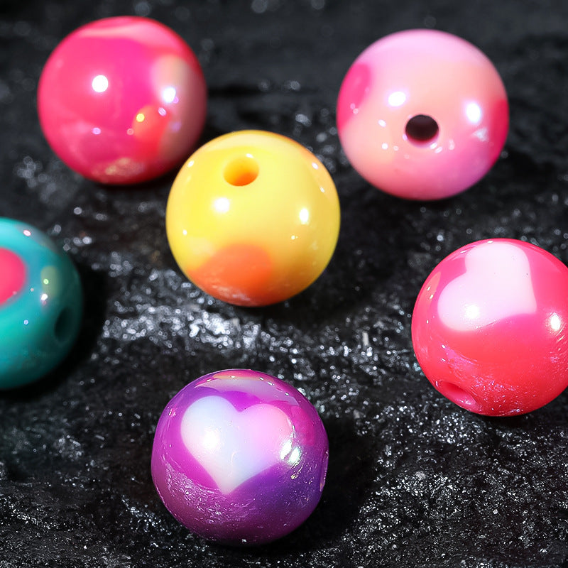 Plated color love acrylic beads through hole round beads diy bead loose beads