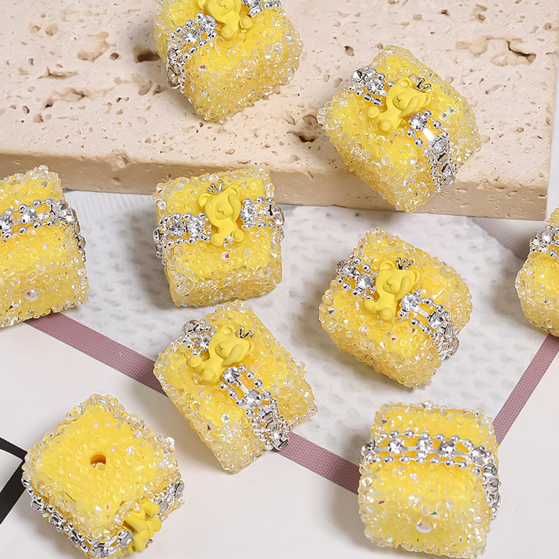 Colorful full diamond sugar beaded crown Bear diamond ball straight hole acrylic beads diy accessories
