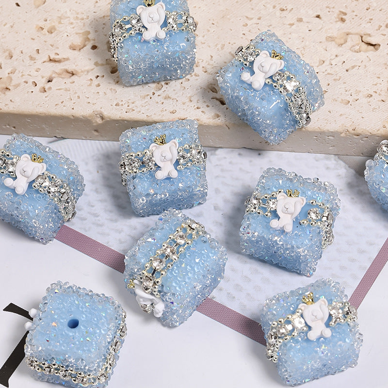 Colorful full diamond sugar beaded crown Bear diamond ball straight hole acrylic beads diy accessories