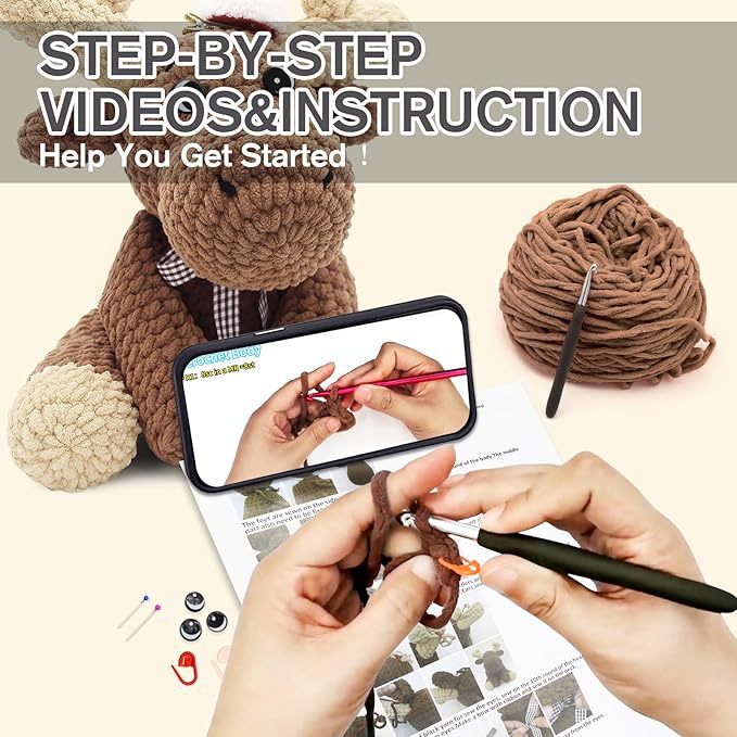 CODGP Crochet Kit,13in Crochet Animal Kit Elephant,Crochet Starter Kit Gift for Adults Kids with Yarn Sets,Amigurumi Crochet Kits with Step-by-Step Video Tutorials Visit the CODGP Store