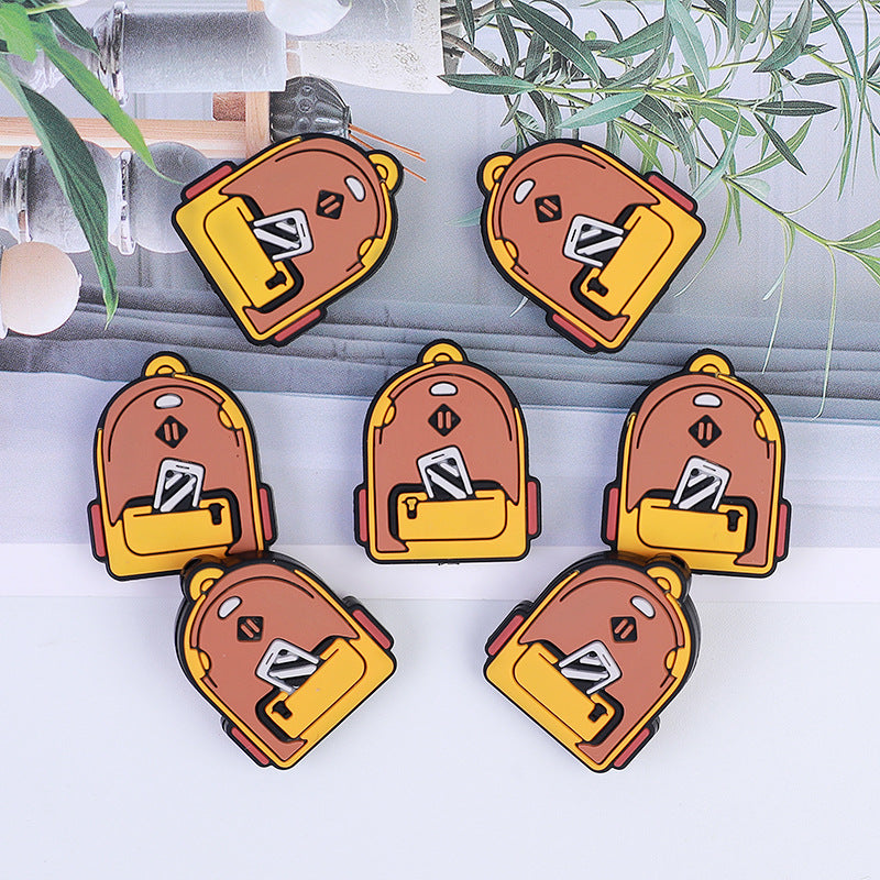 Europe and the United States school bag silicone beads creative beading pen accessories food grade loose beads cartoon backpack silicone beads wholesale