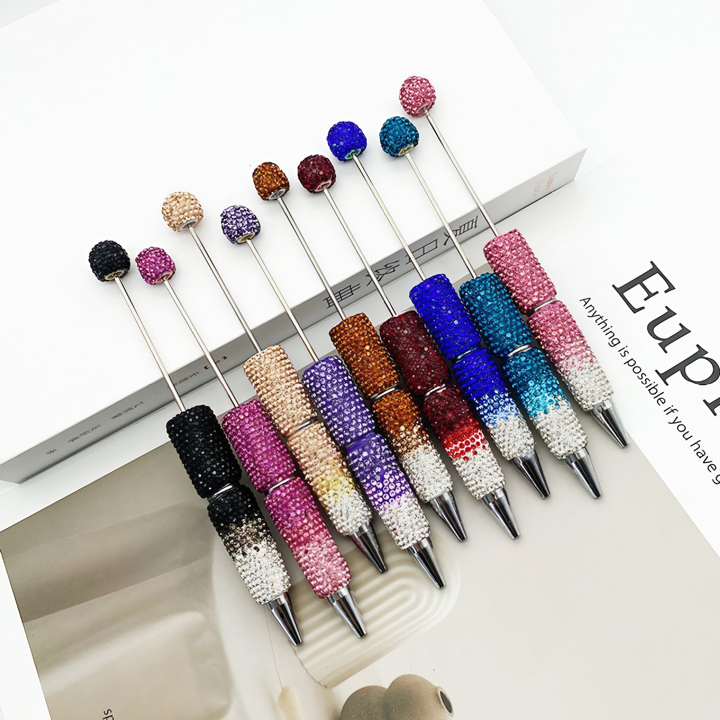 DIY rhinestone Beadable Ballpoint Pen hand paste drill multi-color gradual change drill bead ballpoint pen cap with drill gift pen