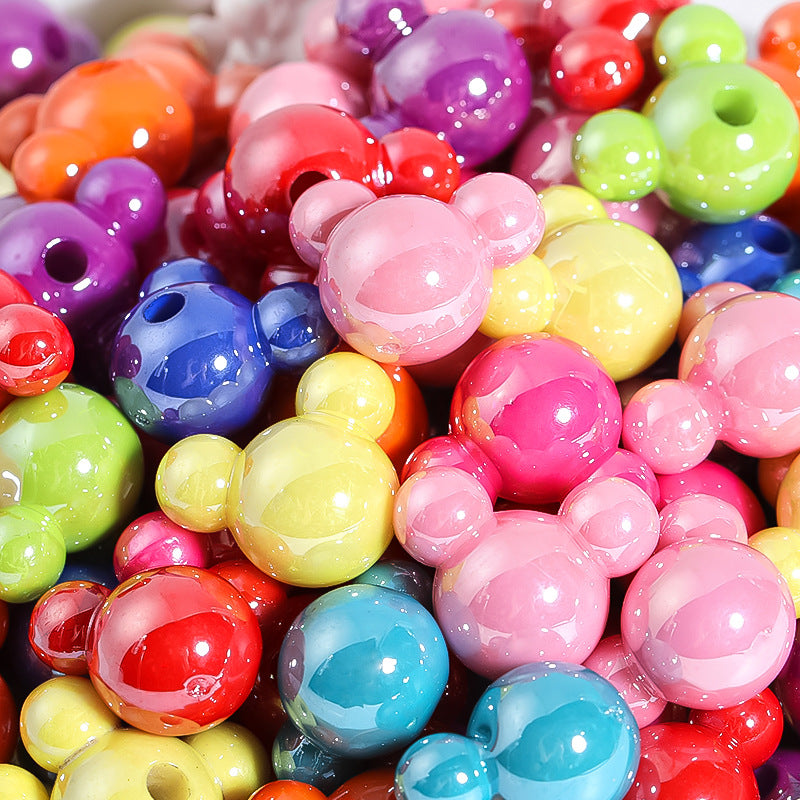 Acrylic half-hole headstring accessories plated with colorful cartoon Mickey Head loose beads