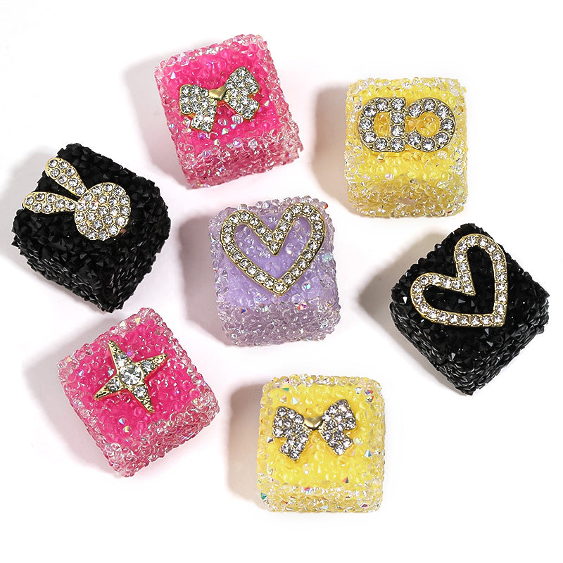 Colored soft sugar square bead Double sided love bow square bead