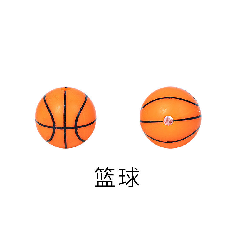 Three-dimensional basketball printing silicone beads children's sports style jewelry bracelet loose beads baseball silicone beads wholesale