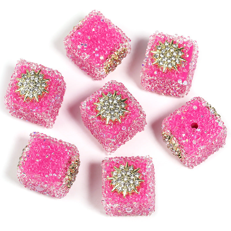 Colored soft sugar square bead Double sided love bow square bead