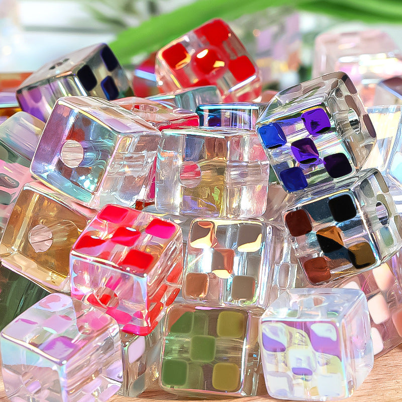 Colored checkerboard square bead through hole acrylic bead