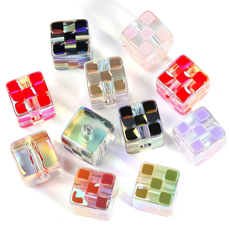 Colored checkerboard square bead through hole acrylic bead