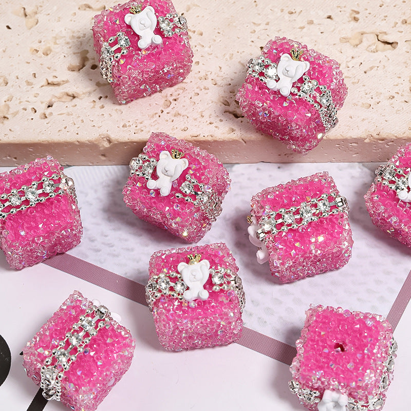 Colorful full diamond sugar beaded crown Bear diamond ball straight hole acrylic beads diy accessories