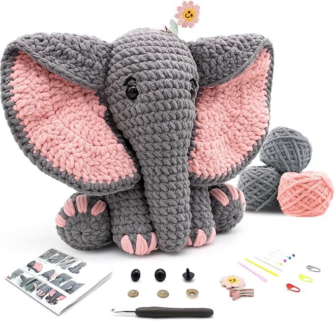 CODGP Crochet Kit,13in Crochet Animal Kit Elephant,Crochet Starter Kit Gift for Adults Kids with Yarn Sets,Amigurumi Crochet Kits with Step-by-Step Video Tutorials Visit the CODGP Store