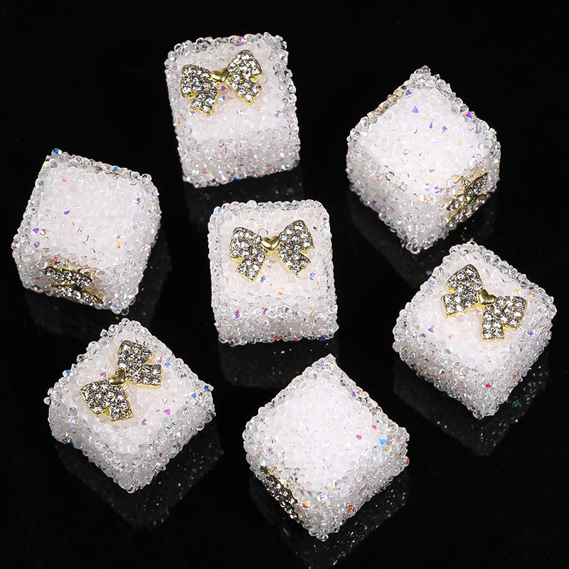 Colored soft sugar square bead Double sided love bow square bead