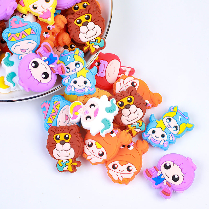 New twelve constellations silica gel beads cartoon food grade jewelry loose beads Leo Aries silica gel beads wholesale