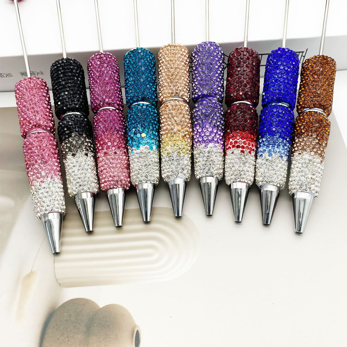DIY rhinestone Beadable Ballpoint Pen hand paste drill multi-color gradual change drill bead ballpoint pen cap with drill gift pen
