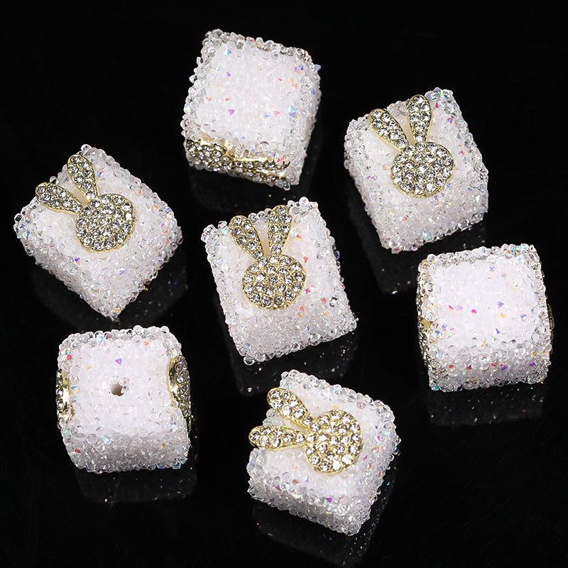 Colored soft sugar square bead Double sided love bow square bead