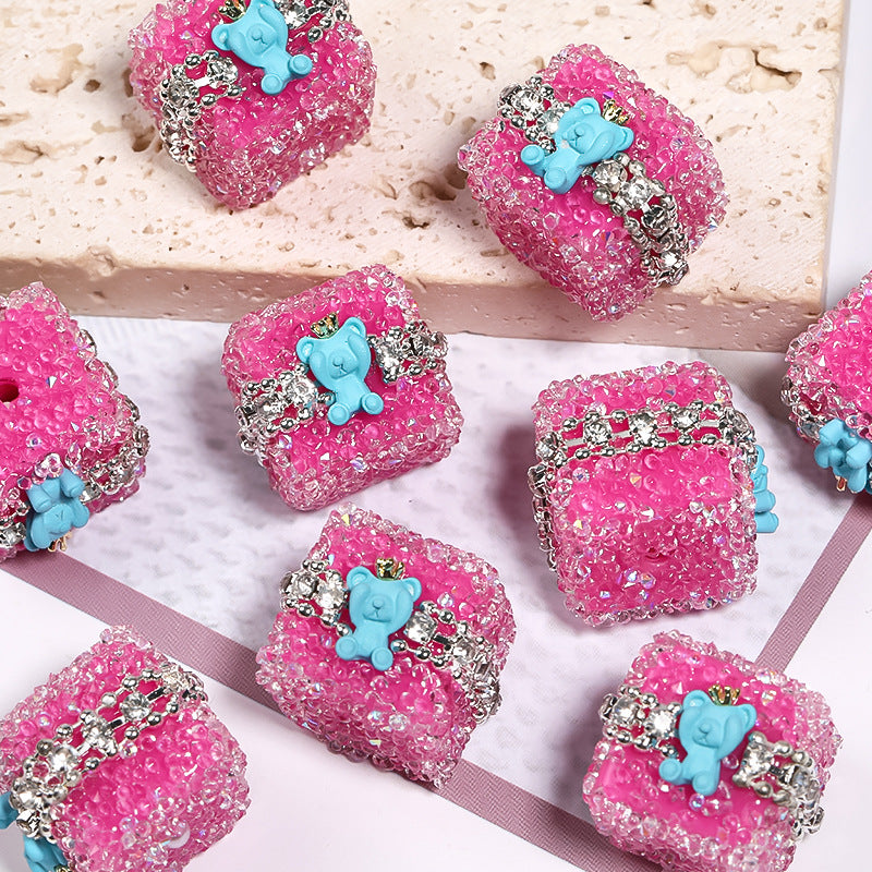 Colorful full diamond sugar beaded crown Bear diamond ball straight hole acrylic beads diy accessories