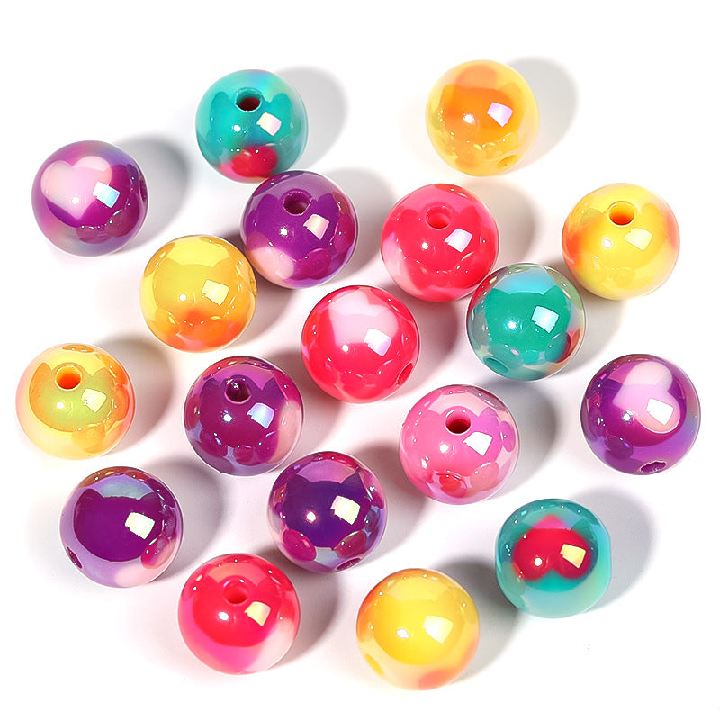 Plated color love acrylic beads through hole round beads diy bead loose beads