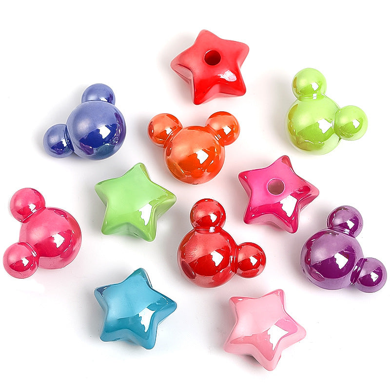 Acrylic half-hole headstring accessories plated with colorful cartoon Mickey Head loose beads