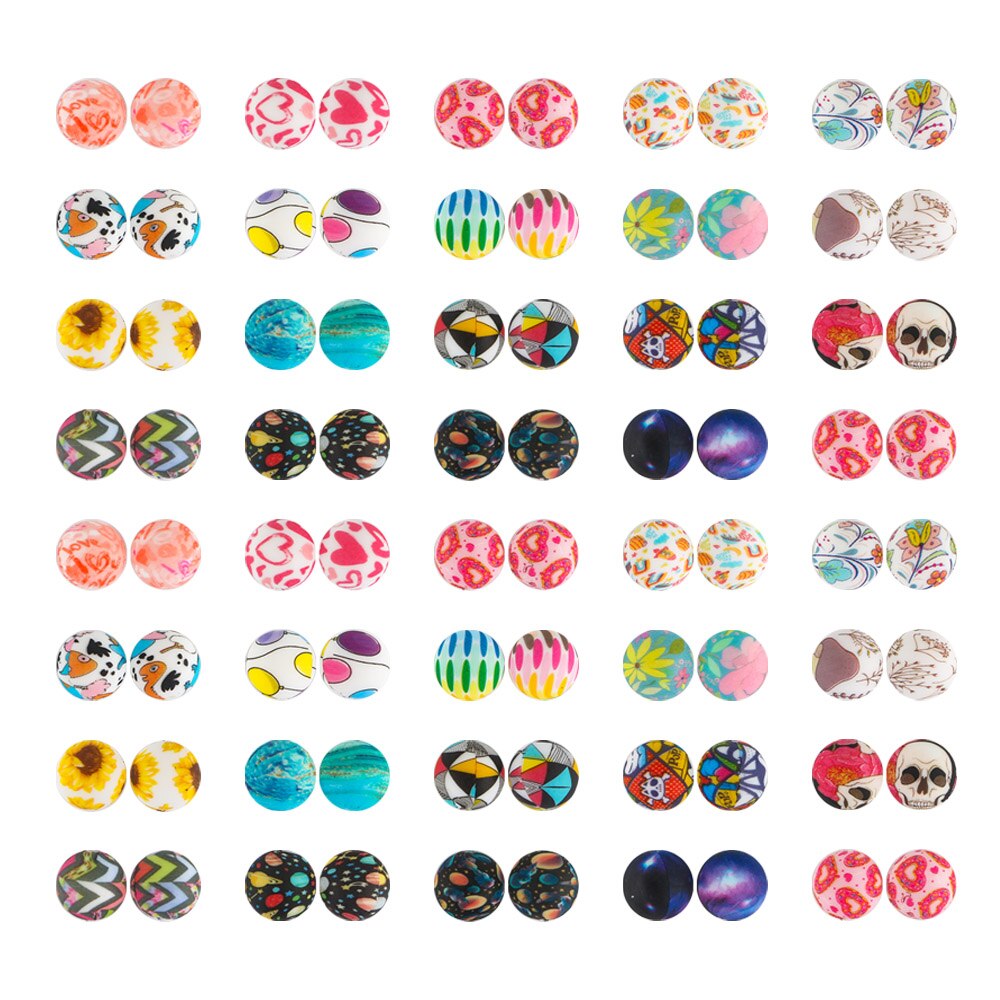 20Pcs/Lot New Printed Silicone Beads 15mm Round Leopard Beads For Jewelry Making DIY Necklace Jewelry Accessorie