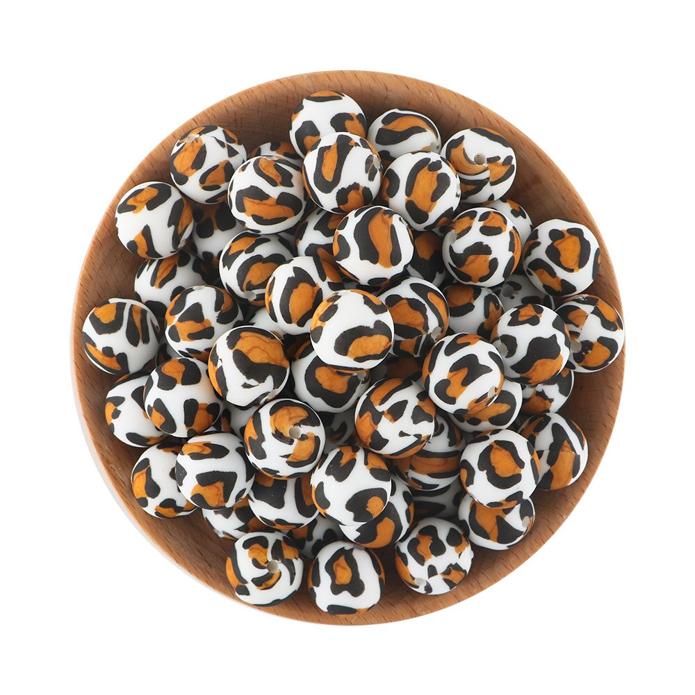 20Pcs/Lot New Printed Silicone Beads 15mm Round Leopard Beads For Jewelry Making DIY Necklace Jewelry Accessorie