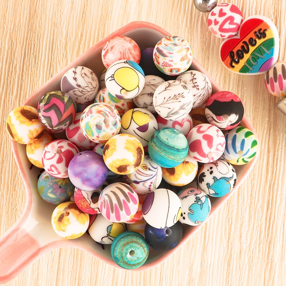 20Pcs/Lot New Printed Silicone Beads 15mm Round Leopard Beads For Jewelry Making DIY Necklace Jewelry Accessorie
