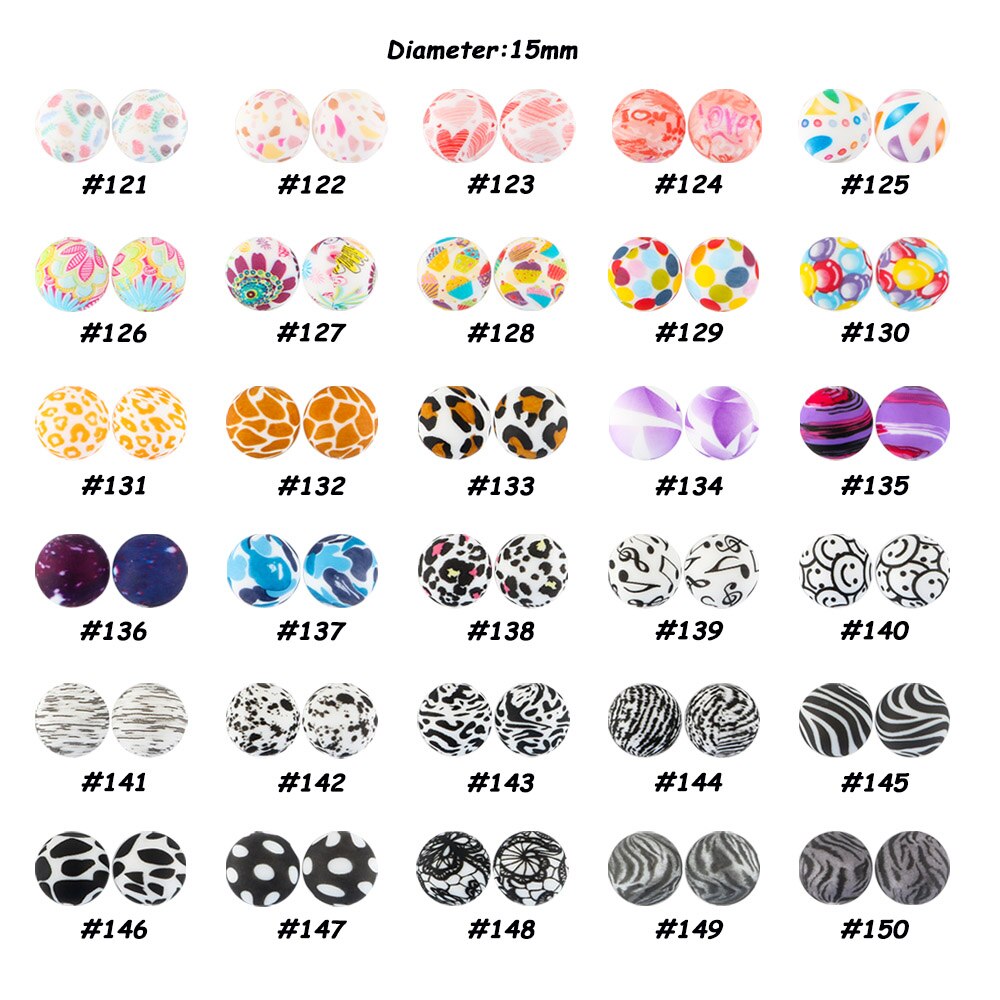 20Pcs/Lot New Printed Silicone Beads 15mm Round Leopard Beads For Jewelry Making DIY Necklace Jewelry Accessorie