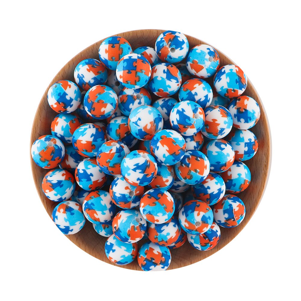 20Pcs/Lot New Printed Silicone Beads 15mm Round Leopard Beads For Jewelry Making DIY Necklace Jewelry Accessorie