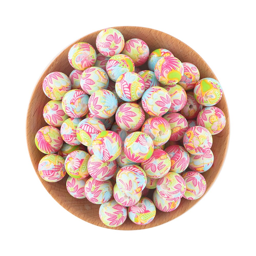 20Pcs/Lot New Printed Silicone Beads 15mm Round Leopard Beads For Jewelry Making DIY Necklace Jewelry Accessorie