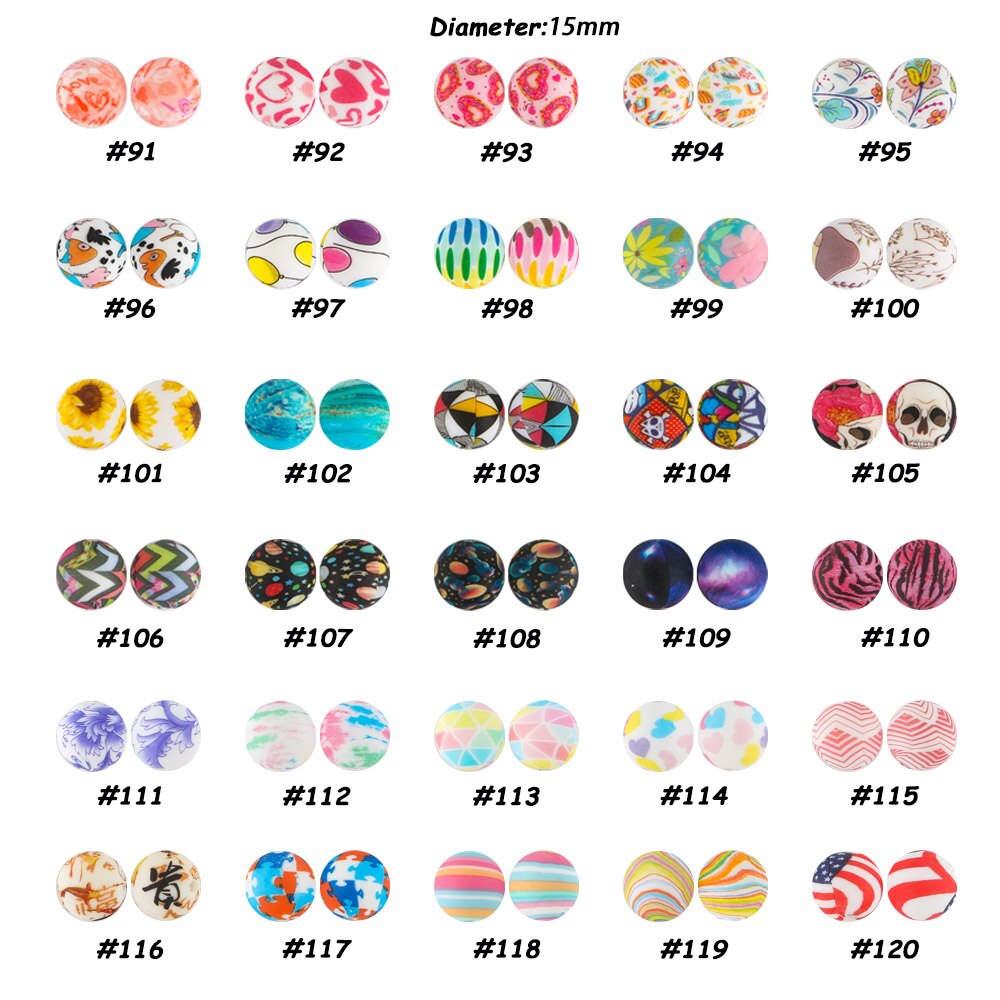 20Pcs/Lot New Printed Silicone Beads 15mm Round Leopard Beads For Jewelry Making DIY Necklace Jewelry Accessorie