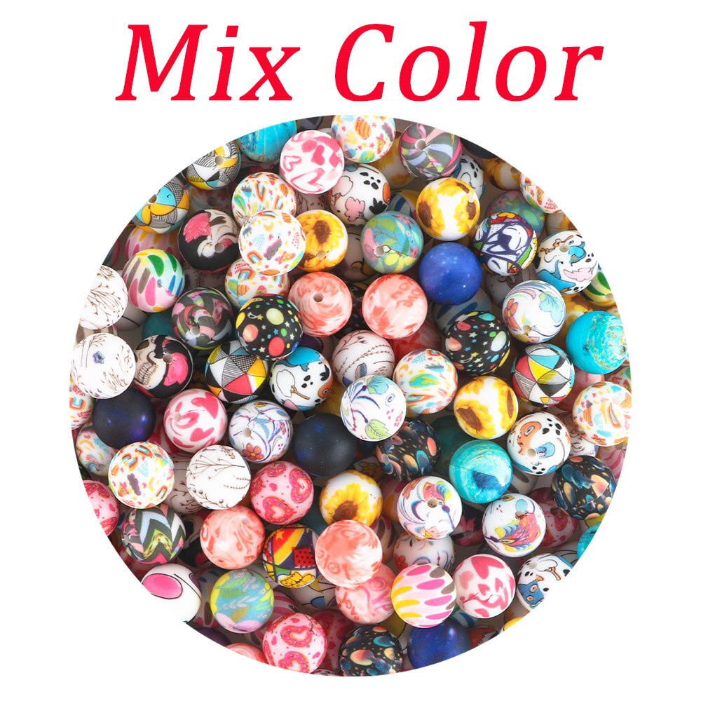 20Pcs/Lot New Printed Silicone Beads 15mm Round Leopard Beads For Jewelry Making DIY Necklace Jewelry Accessorie