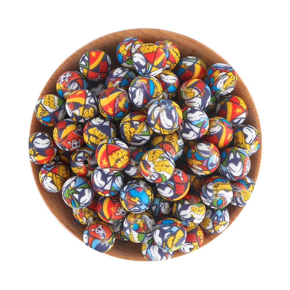 20Pcs/Lot New Printed Silicone Beads 15mm Round Leopard Beads For Jewelry Making DIY Necklace Jewelry Accessorie
