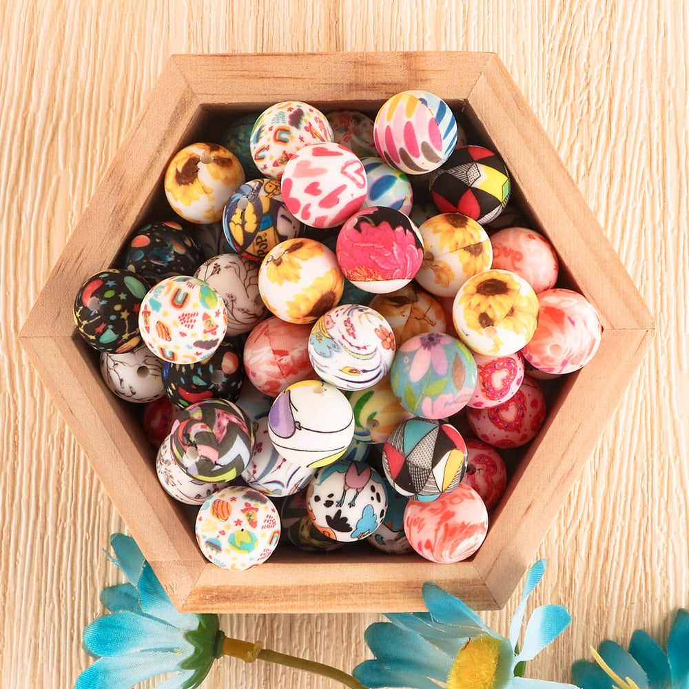 20Pcs/Lot New Printed Silicone Beads 15mm Round Leopard Beads For Jewelry Making DIY Necklace Jewelry Accessorie