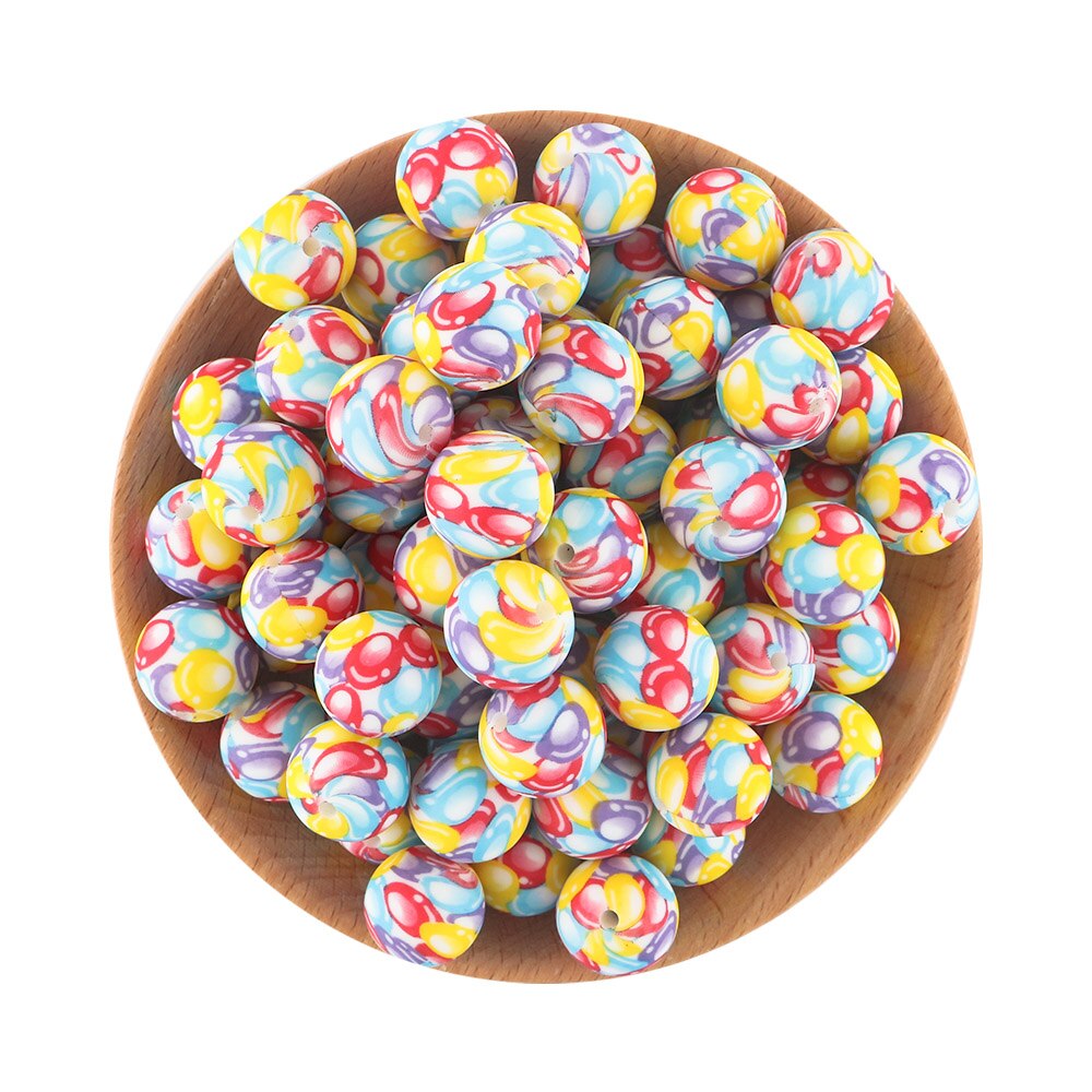 20Pcs/Lot New Printed Silicone Beads 15mm Round Leopard Beads For Jewelry Making DIY Necklace Jewelry Accessorie