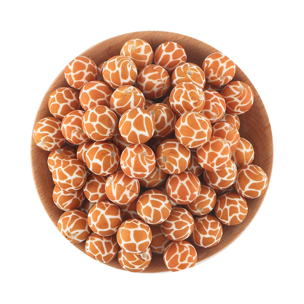 20Pcs/Lot New Printed Silicone Beads 15mm Round Leopard Beads For Jewelry Making DIY Necklace Jewelry Accessorie