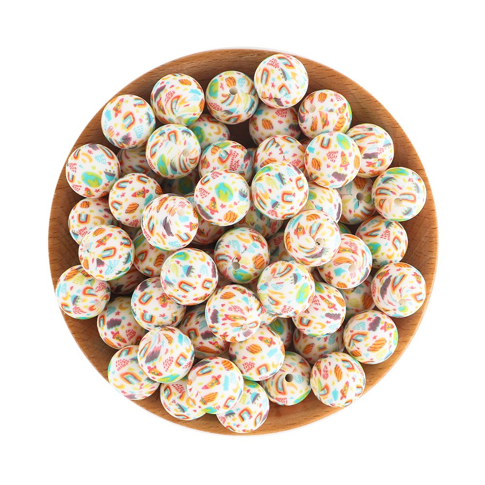 20Pcs/Lot New Printed Silicone Beads 15mm Round Leopard Beads For Jewelry Making DIY Necklace Jewelry Accessorie