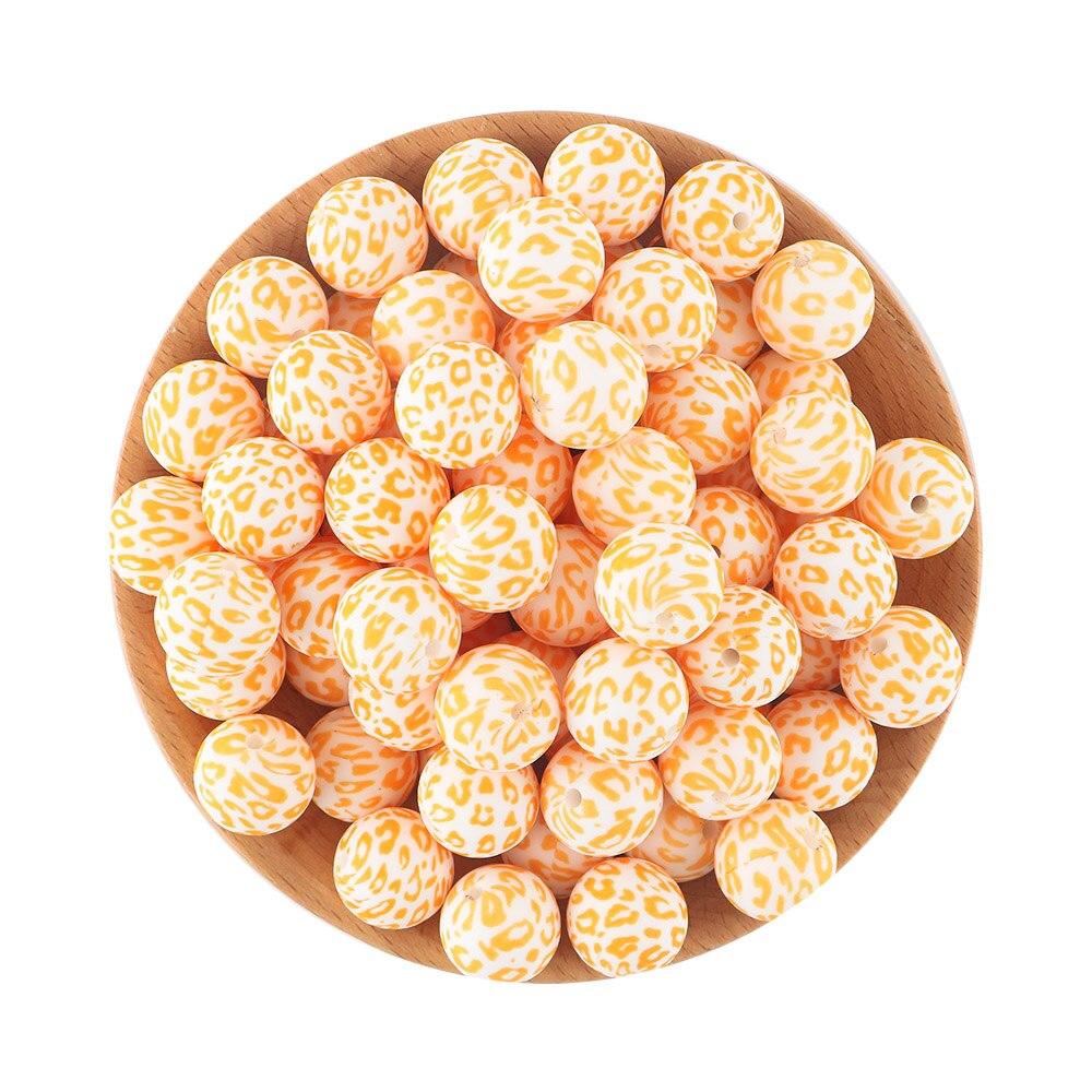 20Pcs/Lot New Printed Silicone Beads 15mm Round Leopard Beads For Jewelry Making DIY Necklace Jewelry Accessorie