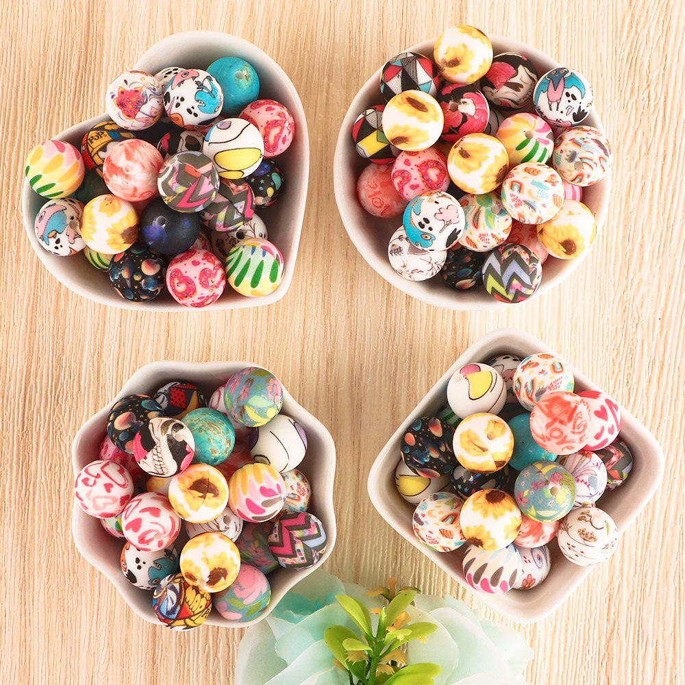20Pcs/Lot New Printed Silicone Beads 15mm Round Leopard Beads For Jewelry Making DIY Necklace Jewelry Accessorie