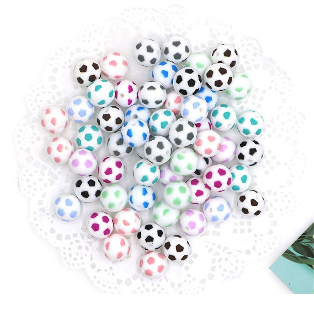 Sunrony 10pcs Football Silicone Beads For Jewelry Making Pendants DIY Necklace Accessories Food Grade Silicone Baby Toys