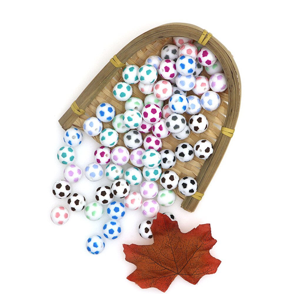 Sunrony 10pcs Football Silicone Beads For Jewelry Making Pendants DIY Necklace Accessories Food Grade Silicone Baby Toys