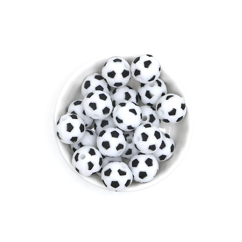 Sunrony 10pcs Football Silicone Beads For Jewelry Making Pendants DIY Necklace Accessories Food Grade Silicone Baby Toys