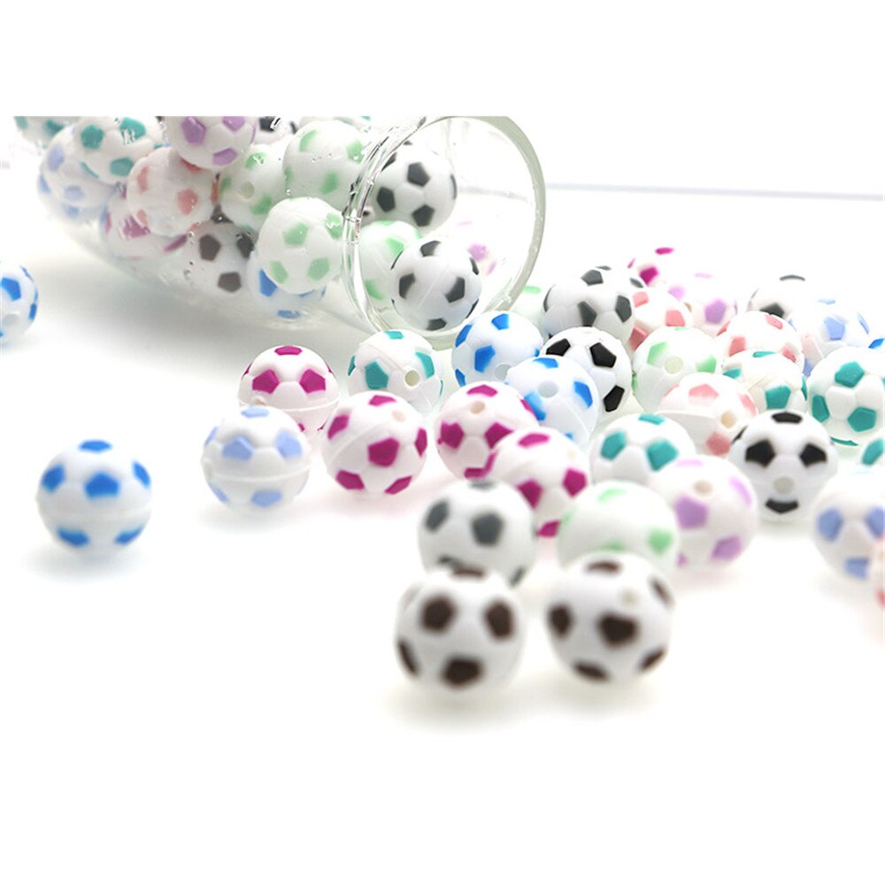 Sunrony 10pcs Football Silicone Beads For Jewelry Making Pendants DIY Necklace Accessories Food Grade Silicone Baby Toys