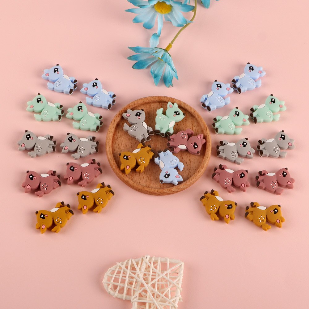 20pcs Cute Animal Deer Silicone Beads Free BPA Beads For Jewelry Making DIY Toy Pacifier Clip Necklace Accessories