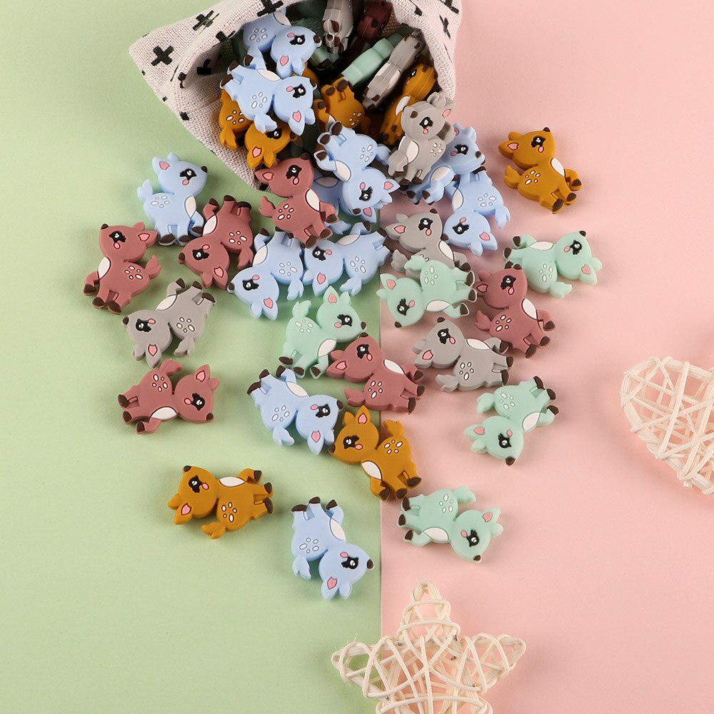 20pcs Cute Animal Deer Silicone Beads Free BPA Beads For Jewelry Making DIY Toy Pacifier Clip Necklace Accessories