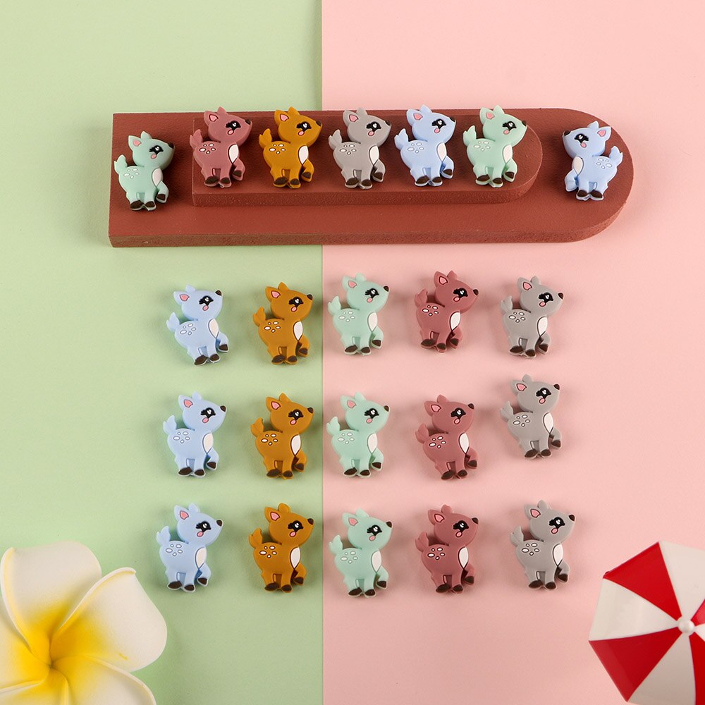 20pcs Cute Animal Deer Silicone Beads Free BPA Beads For Jewelry Making DIY Toy Pacifier Clip Necklace Accessories