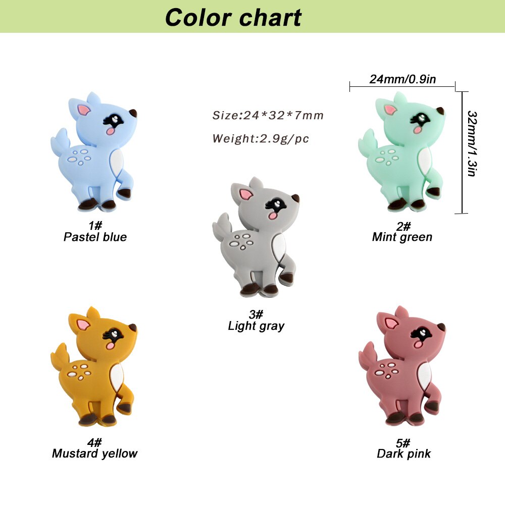 20pcs Cute Animal Deer Silicone Beads Free BPA Beads For Jewelry Making DIY Toy Pacifier Clip Necklace Accessories