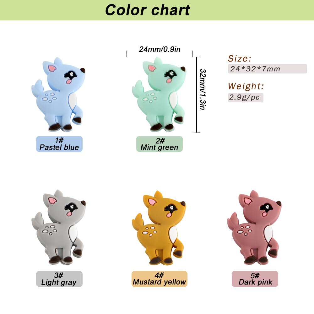 20pcs Cute Animal Deer Silicone Beads Free BPA Beads For Jewelry Making DIY Toy Pacifier Clip Necklace Accessories