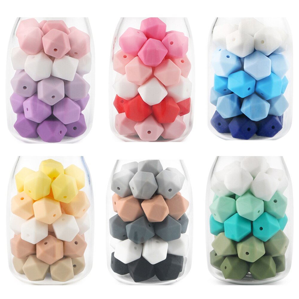 100pcs Hexagon Silicone Beads 14mm/17mm Silicone Beads For Jewelry Making Bulk DIY Pacifier Chain Jewelry Accessories