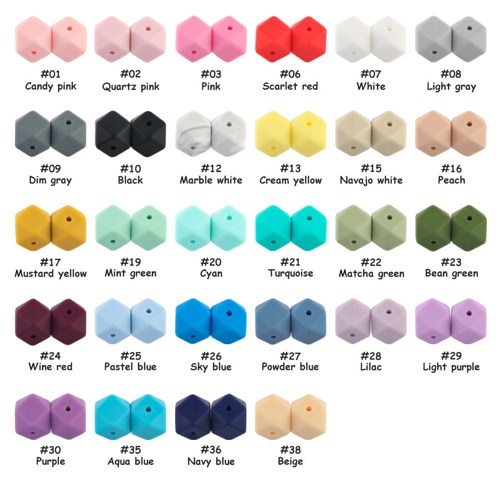 100pcs Hexagon Silicone Beads 14mm/17mm Silicone Beads For Jewelry Making Bulk DIY Pacifier Chain Jewelry Accessories