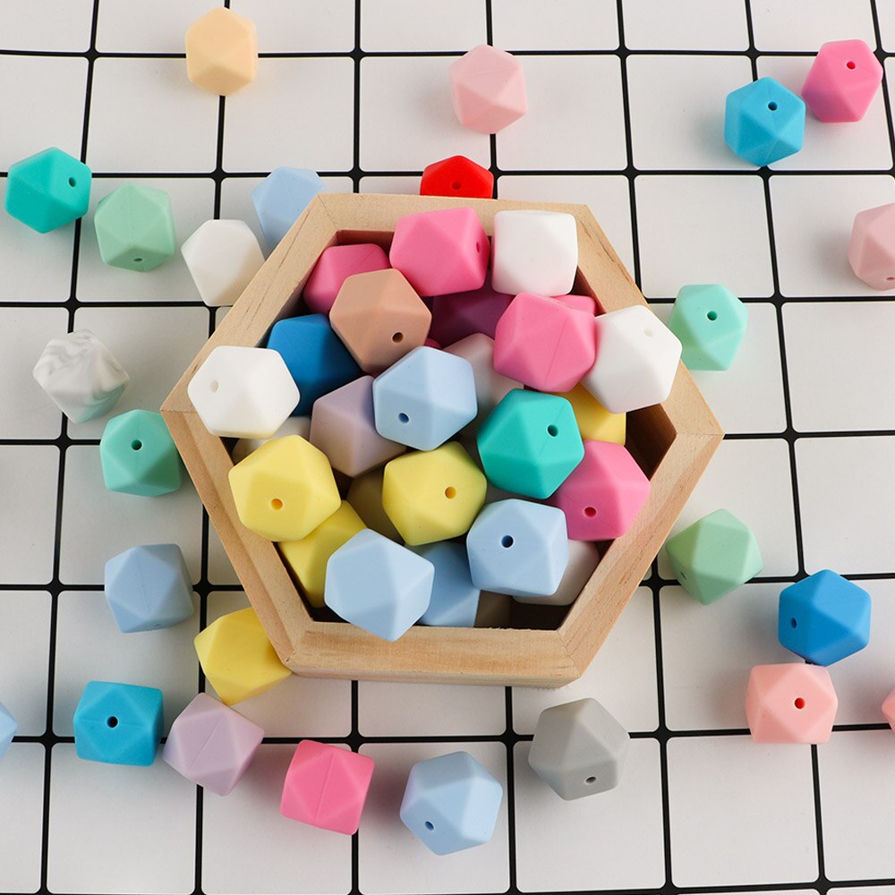 100pcs Hexagon Silicone Beads 14mm/17mm Silicone Beads For Jewelry Making Bulk DIY Pacifier Chain Jewelry Accessories