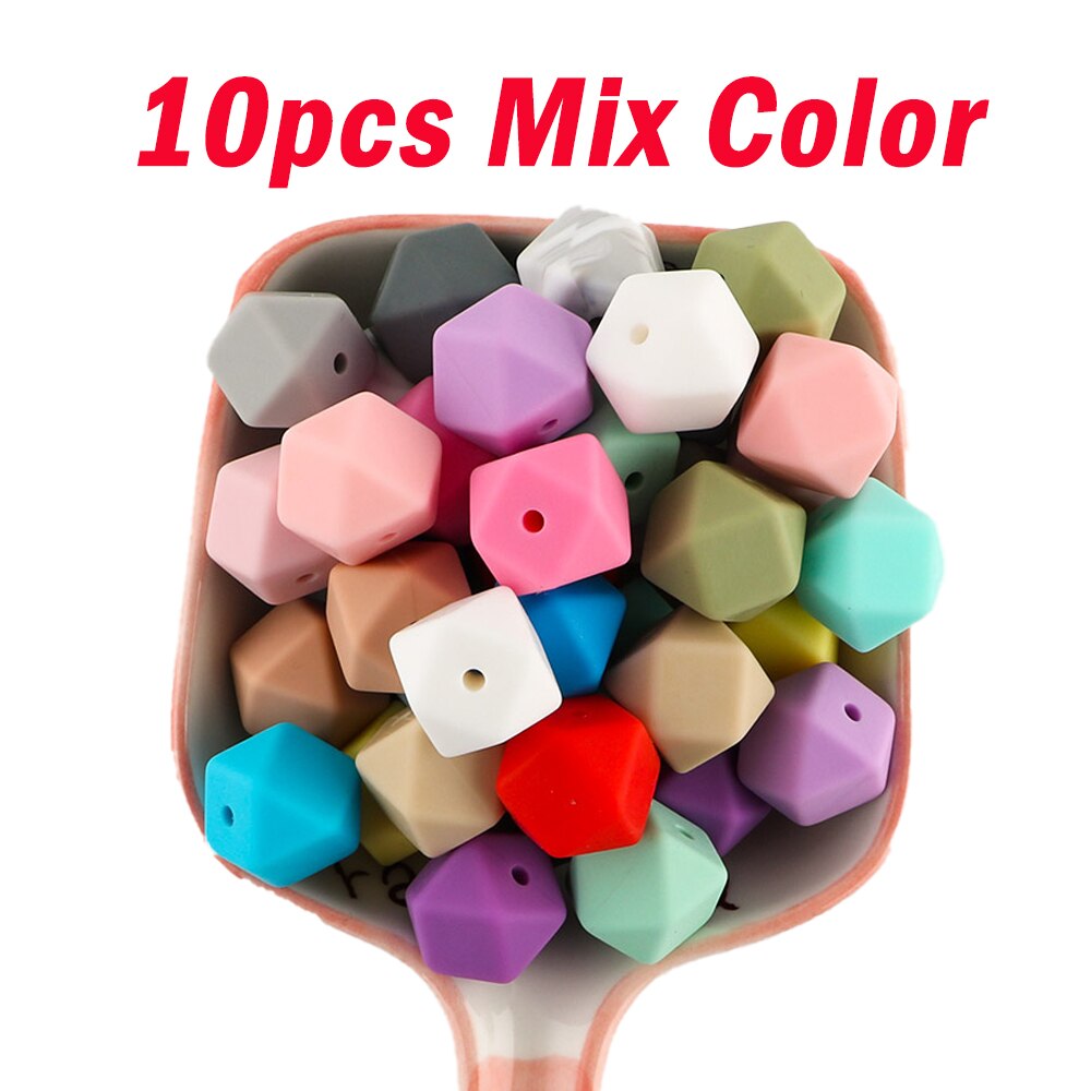 100pcs Hexagon Silicone Beads 14mm/17mm Silicone Beads For Jewelry Making Bulk DIY Pacifier Chain Jewelry Accessories