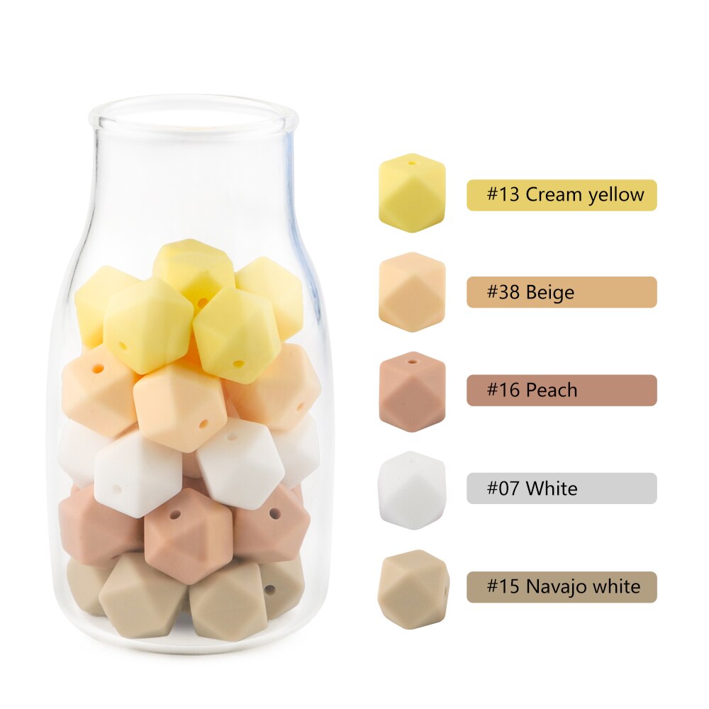 100pcs Hexagon Silicone Beads 14mm/17mm Silicone Beads For Jewelry Making Bulk DIY Pacifier Chain Jewelry Accessories